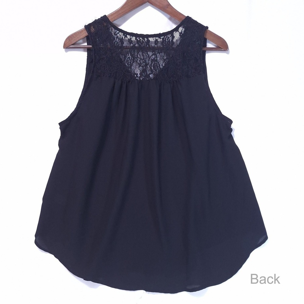 Torrid Lace Yoke Chiffon Tank Top Women 0 Black Curved Hem Dark Academia Flowy - Picture 2 of 10